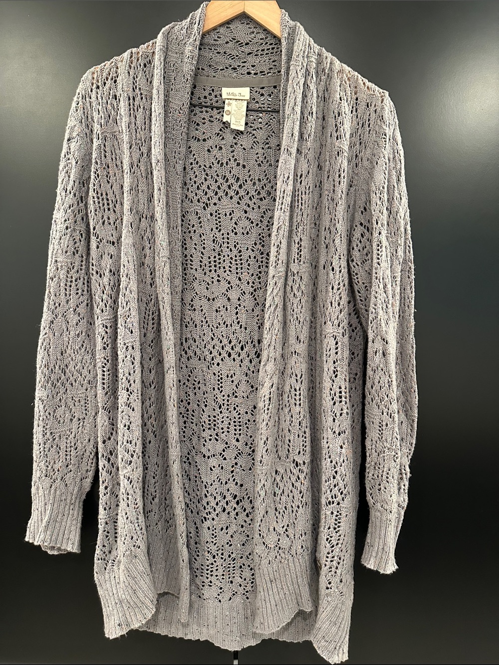 Matilda Jane Womens Grey Pointelle Knit Open Front Cardigan Sweater AT16152 M